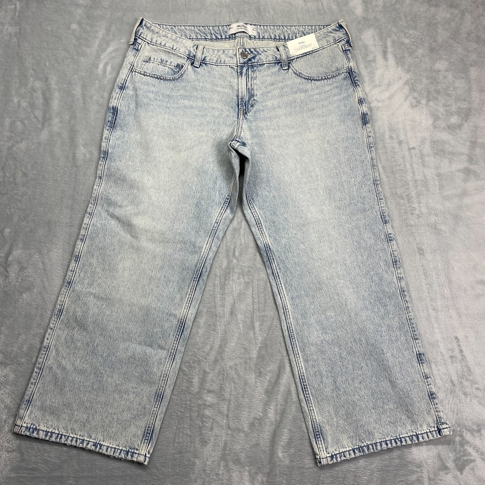NWT Hollister Low Rise Baggy Jeans Women 16S (39x29) Blue Denim Relaxed Wide Leg